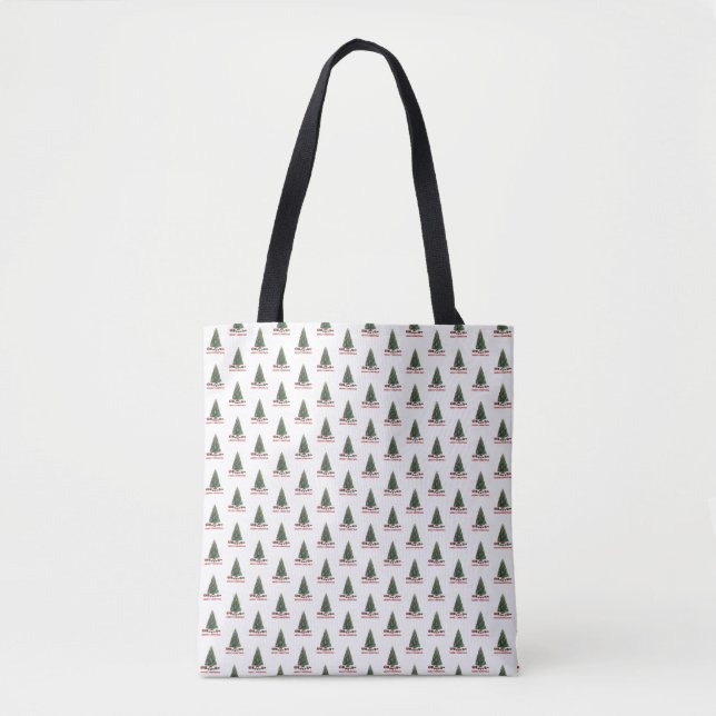 Frohe Weihnachten. Baum (Design 1) mit Geschenken Tasche (Vorderseite)