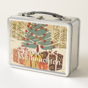 Frohe Weihnachten Baum Geschenke Retro-Stil Metall Brotdose