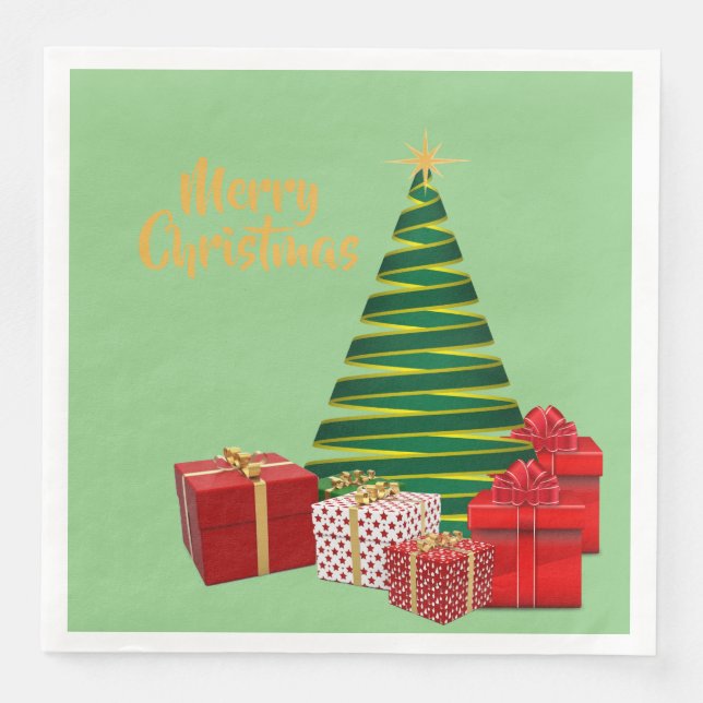 Frohe Weihnachten - Baum mit Geschenken auf einem Serviette (Vorderseite)