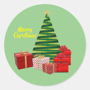 Frohe Weihnachten ~ Baum mit Geschenken Runder Aufkleber