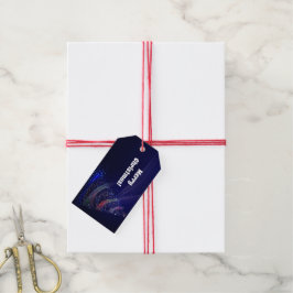 Frohe Weihnachten & Bäume auf blau Geschenkanhänger