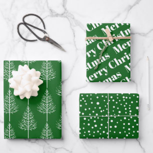 Frohe Weihnachten, Bäume, Polka Punkte grüner Urla Geschenkpapier Set