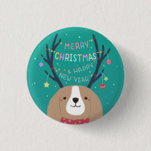 Frohe Weihnachten: Beagle Illustration Art Button