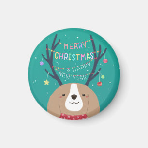 Frohe Weihnachten: Beagle Illustration Art Magnet