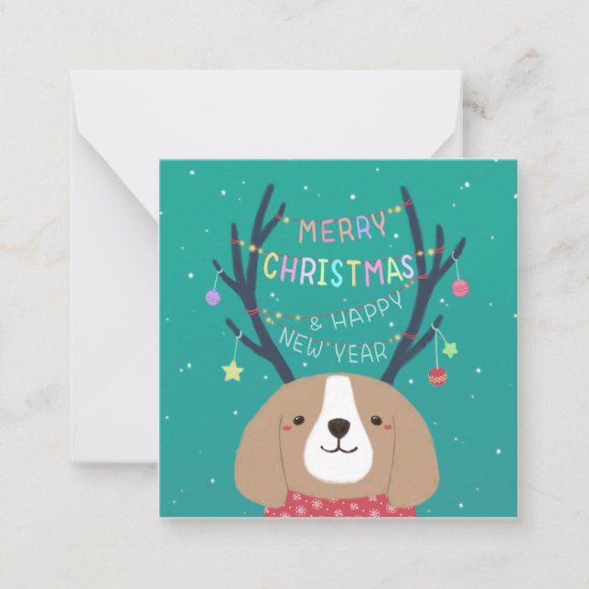 Frohe Weihnachten: Beagle Illustration Art Mitteilungskarte (Vorderseite)