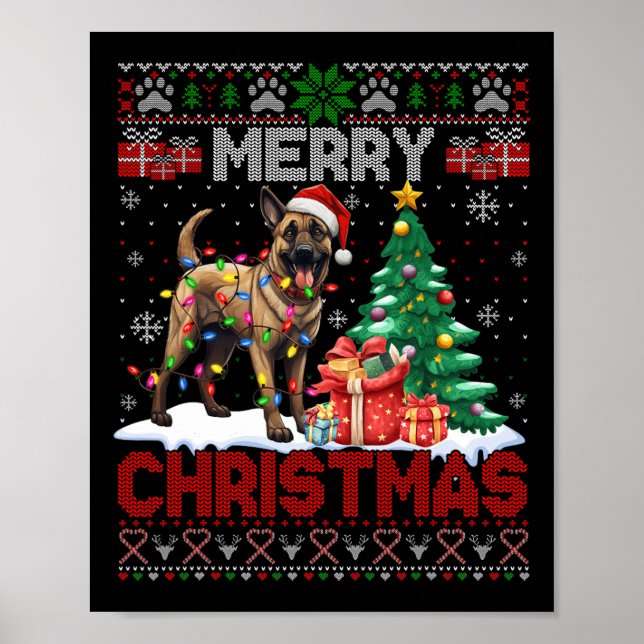Frohe Weihnachten Belgisch Malinois Dog Lover Ugly Poster (Vorne)