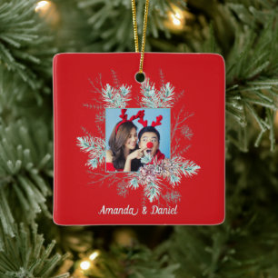 Frohe Weihnachten Benutzerdefiniert Text und Foto Keramikornament