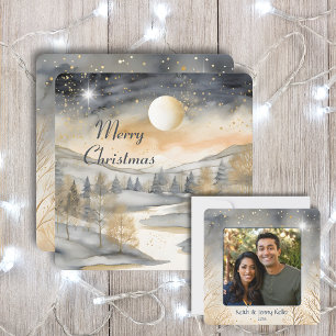 Frohe Weihnachten Berg Fluss Familienfoto Name  Karte