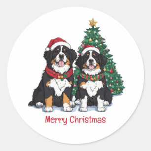 Frohe Weihnachten Berner Sennenhunde Runder Aufkleber