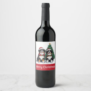 Frohe Weihnachten Berner Sennenhunde Weinetikett