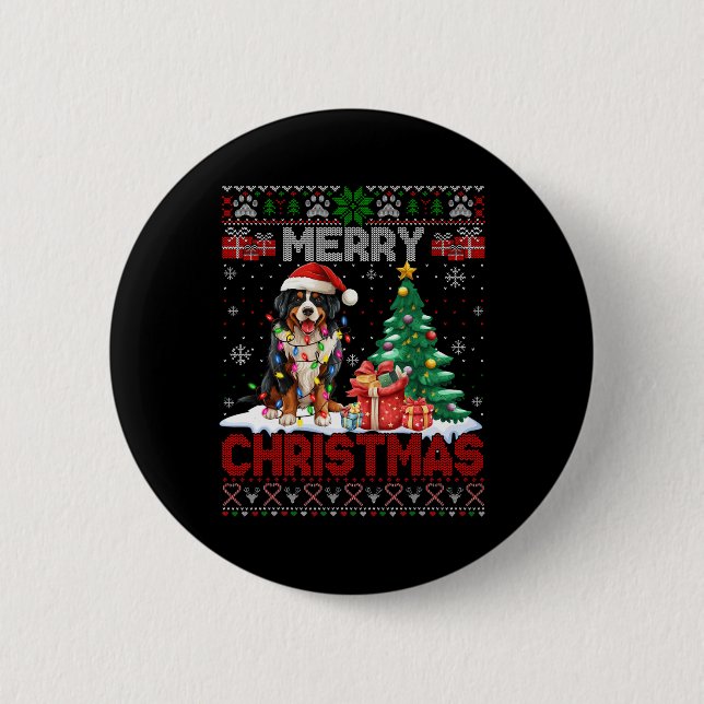 Frohe Weihnachten Bernese Mountain Dog Lover Ugly  Button (Vorderseite)