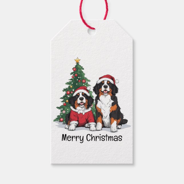 Frohe Weihnachten Bernese Mountain Hunde Geschenkanhänger (Vorderseite)