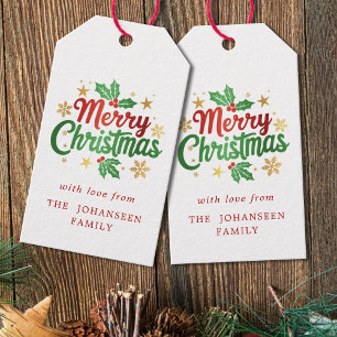 Frohe Weihnachten Berry Gold Stars Snowflakes Fami Geschenkanhänger