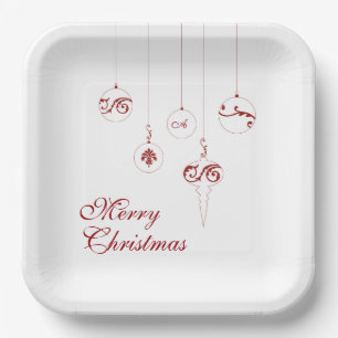 Frohe Weihnachten Berry Red Monogram Bauble Pappteller