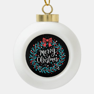 Frohe Weihnachten Berry Wreath Keramik Kugel-Ornament