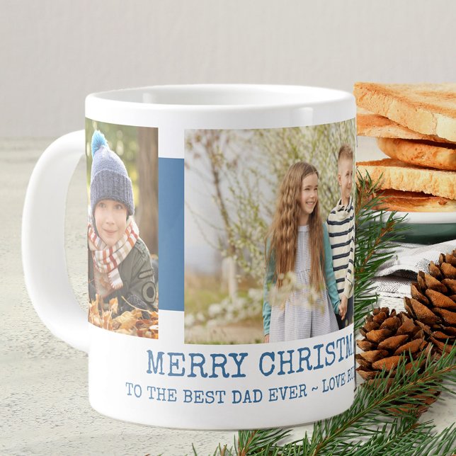 Frohe Weihnachten Bester Vater je 3 Foto Blau Jumbo-Tasse (Von Creator hochgeladen)