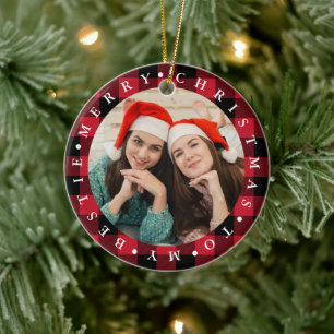 Frohe Weihnachten Bestie Buffalo Kariertes Foto  Keramik Ornament