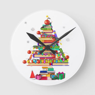Frohe Weihnachten Bibliotheksbaum Runde Wanduhr