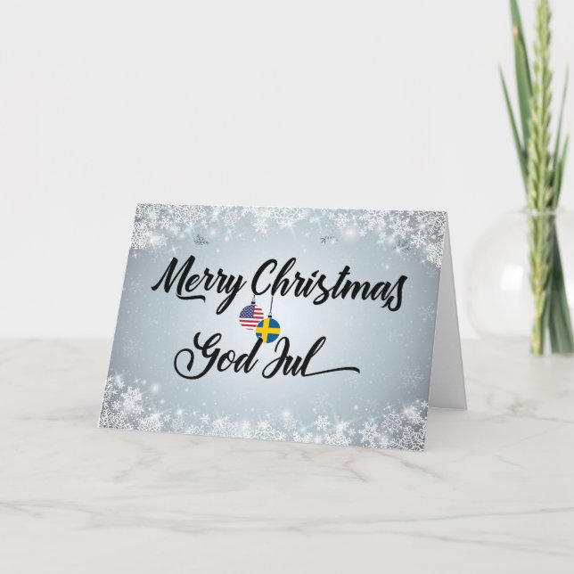 Frohe Weihnachten Bilingual Swedish American Card (Vorderseite)