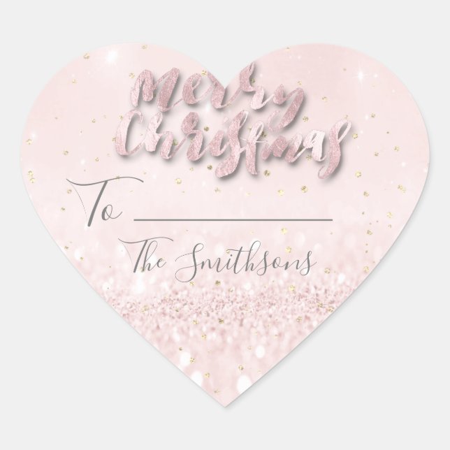 Frohe Weihnachten bis...vom Namen Confetti rosa He Herz-Aufkleber (Vorderseite)
