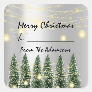 Frohe Weihnachten bis...von Familienname Holidays Quadratischer Aufkleber