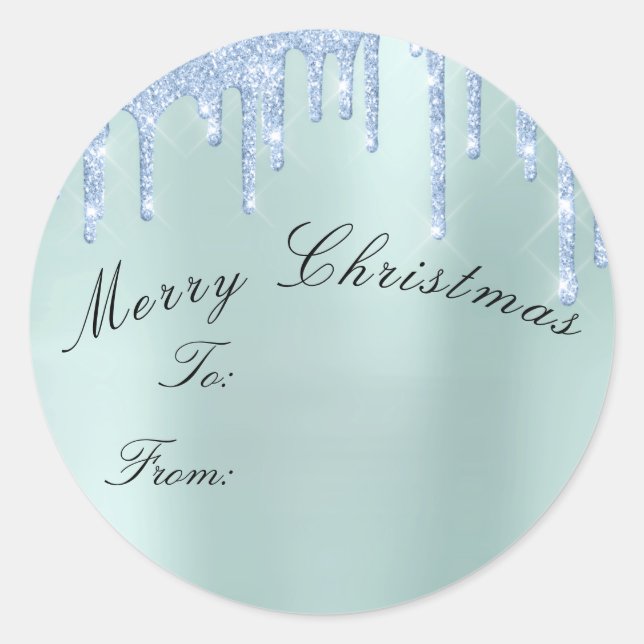 Frohe Weihnachten bis von Holidays Aqua Blue Runder Aufkleber (Vorderseite)