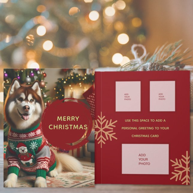 Frohe Weihnachten bis zu 7 Fotos Grußkarte Karte (The front and inside of the custom Add Photo Christmas Holiday greeting card)