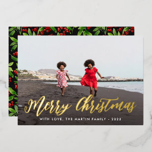 Frohe Weihnachten Black Botanical Ein Foto Feierta Folieneinladung