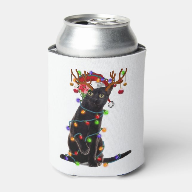 Frohe Weihnachten Black Cat Light Weihnachten froh Dosenkühler (Kanne Vorderseite)