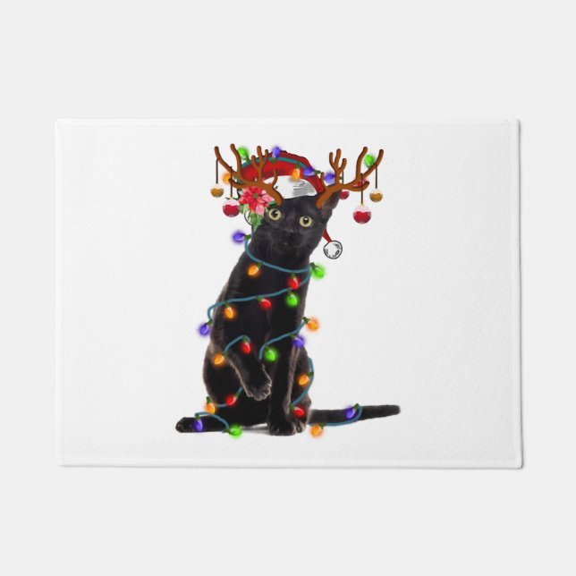 Frohe Weihnachten Black Cat Light Weihnachten froh Fußmatte (Vorderseite)