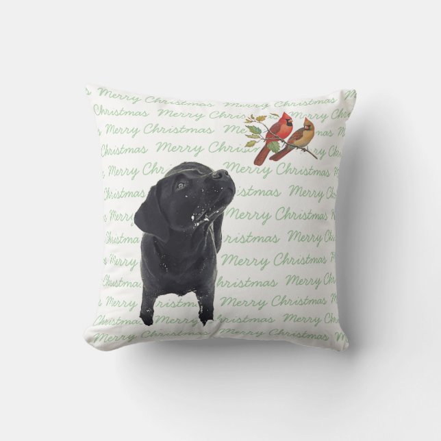 Frohe Weihnachten Black Labrador Kissen (Vorderseite)