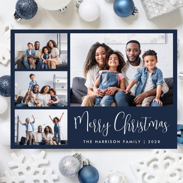 Frohe Weihnachten Blau 6 Foto (Share the love and warmth of the season with a personalized photo Christmas card)