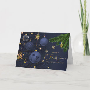 Frohe Weihnachten Blau, Gold Ornamente Karte