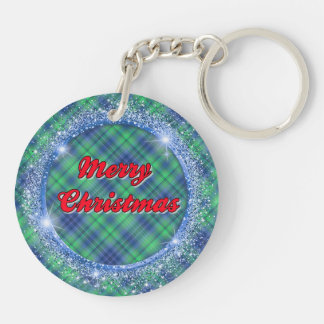Frohe Weihnachten Blau Karierte Imitate Glitzer Ra Schlüsselanhänger