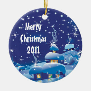Frohe Weihnachten - Blau Keramikornament