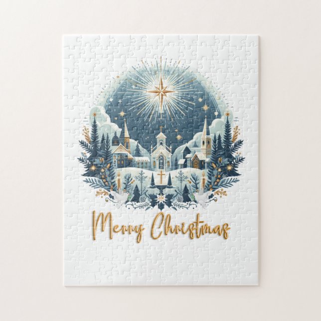 Frohe Weihnachten Blau und Gold (Vertikal)