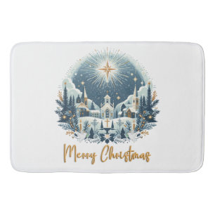 Frohe Weihnachten Blau und Gold Badematte