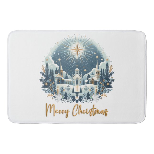 Frohe Weihnachten Blau und Gold Badematte (Vorderseite)
