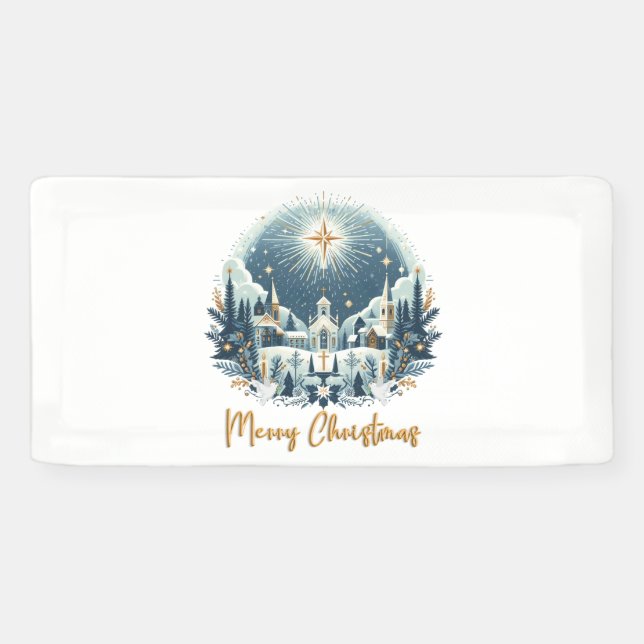 Frohe Weihnachten Blau und Gold Banner (Horizontal)