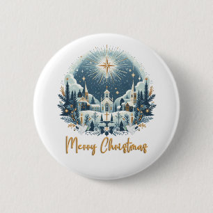 Frohe Weihnachten Blau und Gold Button