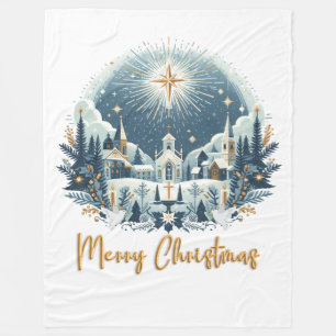Frohe Weihnachten Blau und Gold Fleecedecke