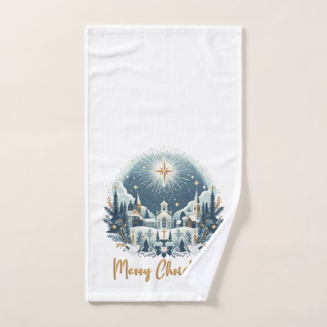 Frohe Weihnachten Blau und Gold Handtuch (Handtuch)