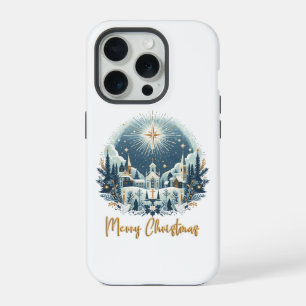 Frohe Weihnachten blau und gold iPhone 15 Pro Hülle