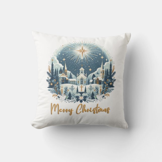 Frohe Weihnachten Blau und Gold Kissen (Vorderseite)