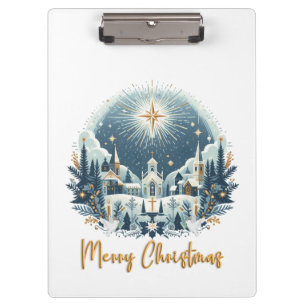 Frohe Weihnachten Blau und Gold Klemmbrett
