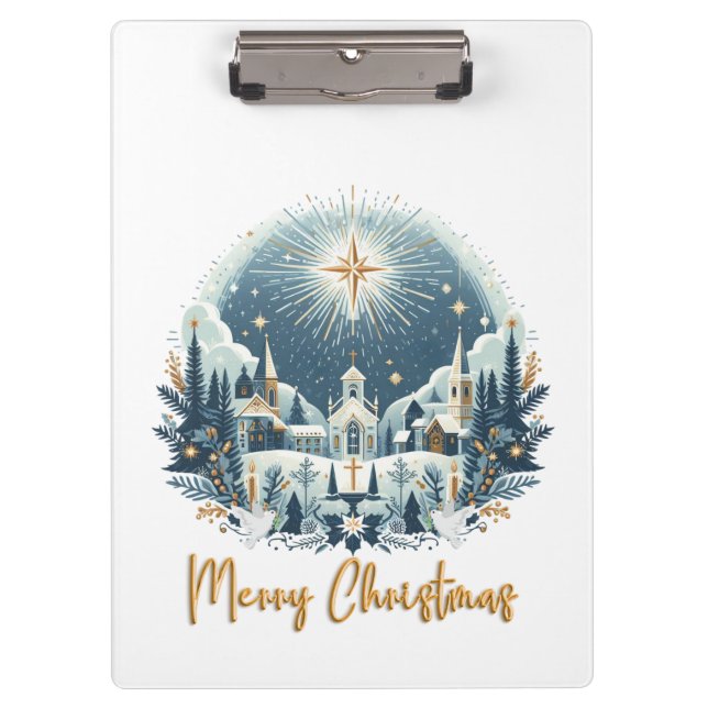 Frohe Weihnachten Blau und Gold Klemmbrett (Vorderseite)