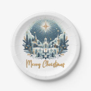 Frohe Weihnachten Blau und Gold Pappteller