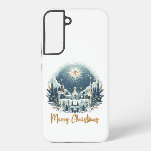 Frohe Weihnachten Blau und Gold Samsung Galaxy Hülle