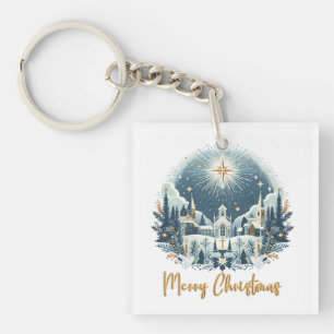 Frohe Weihnachten Blau und Gold Schlüsselanhänger