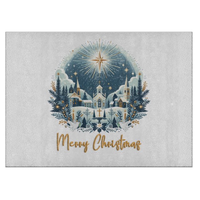 Frohe Weihnachten Blau und Gold Schneidebrett (Vorderseite)
